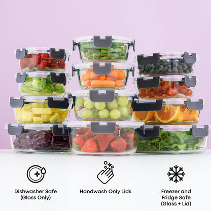PremiumBorosilicateGlassStorageContainerswithLids Set Ultimatel12pc forLunchFoodstorage MealPrep Safe inFridge,Freezer,AndDishwasherSafe