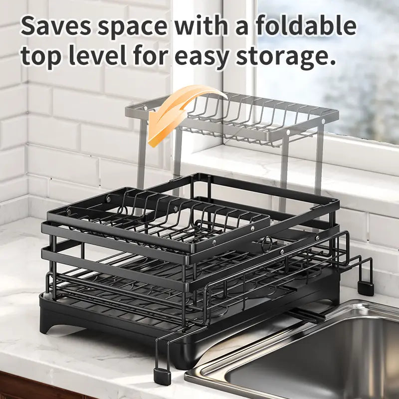 2-Tier Over Sink Dish Drying Rack with Pull-Out Tray
