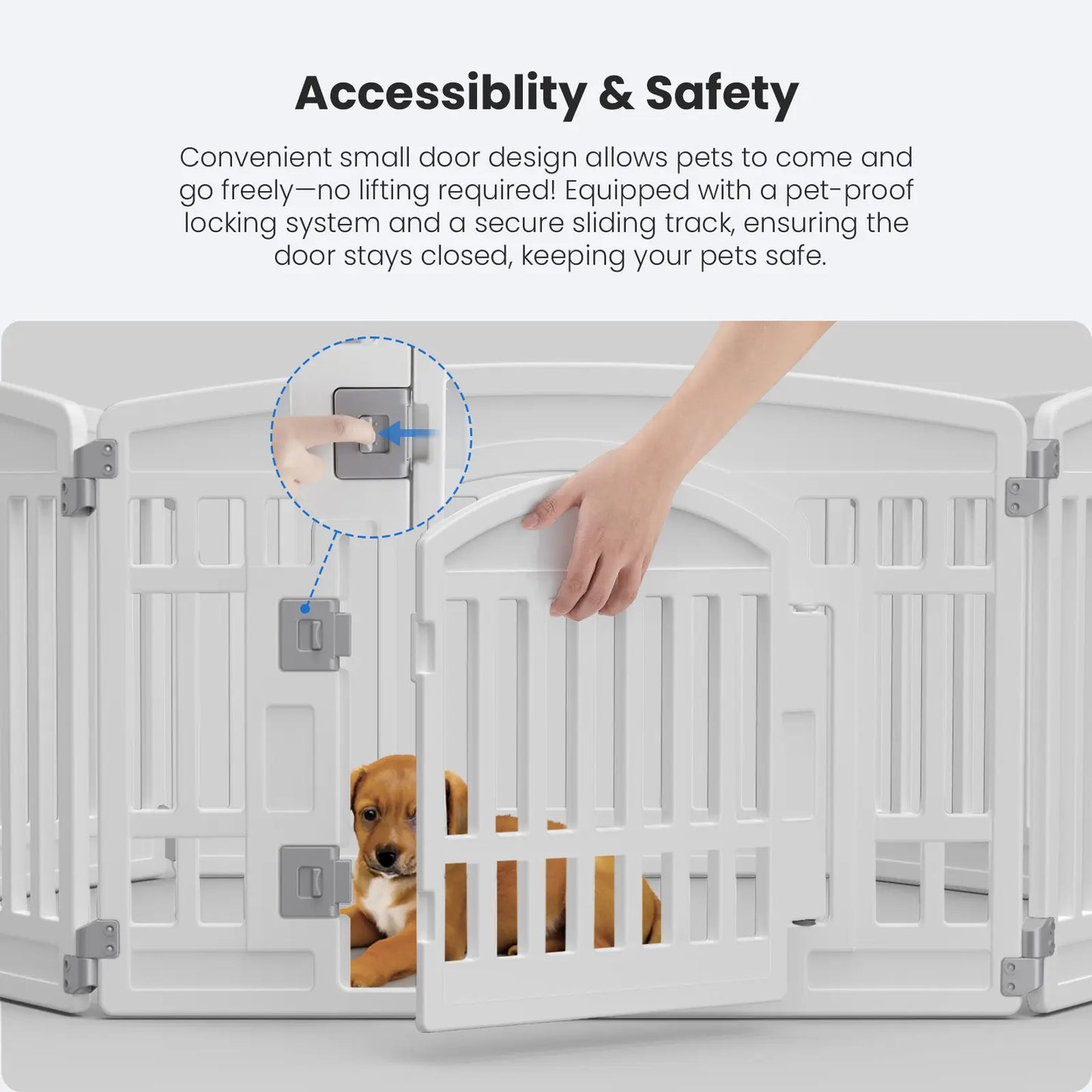 Portable Pet Playpen with Lockable Gate – Foldable Puppy Fence for Indoor & Outdoor Use