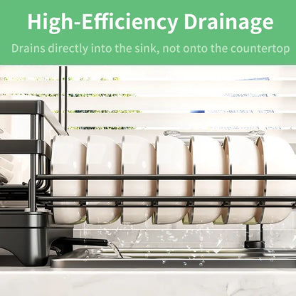 2-Tier Over Sink Dish Drying Rack with Pull-Out Tray