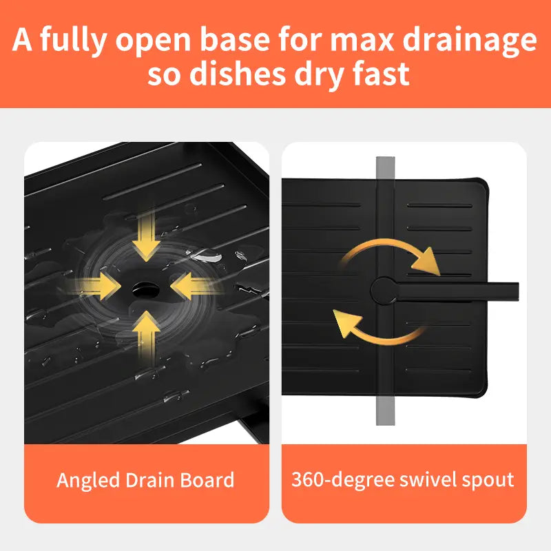 2-Tier Over Sink Dish Drying Rack with Pull-Out Tray
