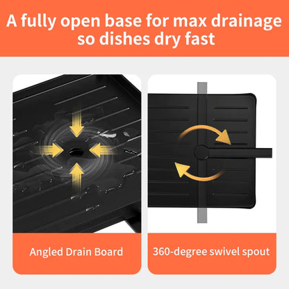 2-Tier Over Sink Dish Drying Rack with Pull-Out Tray