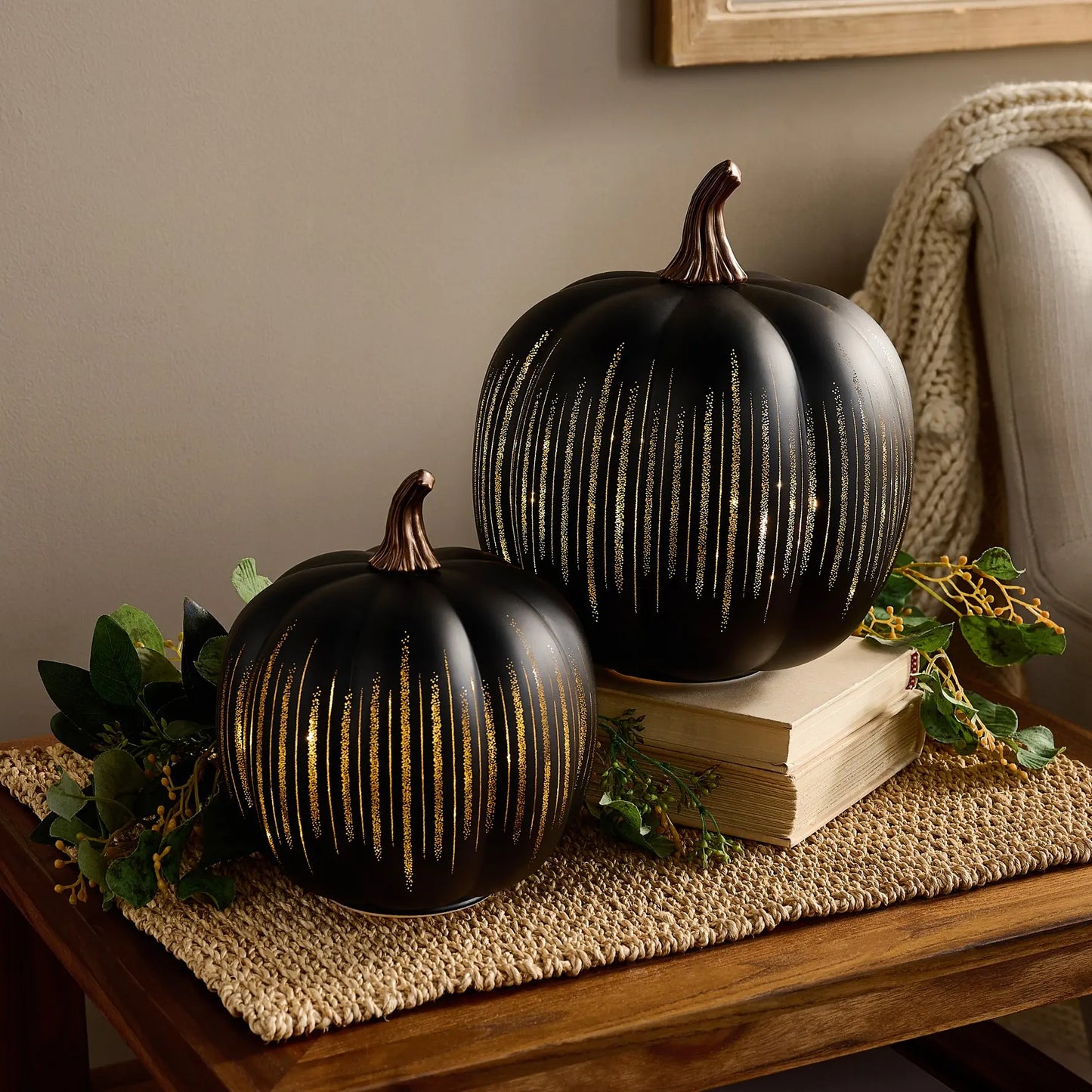 Pumpkin-Shaped Light-Up "Starry Night" Glass Ornament (Set of 2)