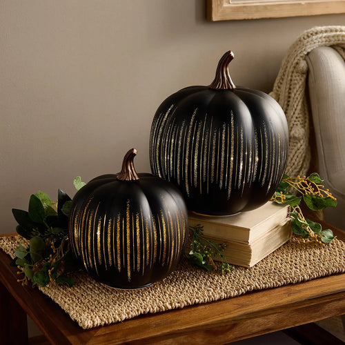 Pumpkin-Shaped Light-Up "Starry Night" Glass Ornament (Set of 2)