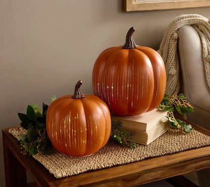 Pumpkin-Shaped Light-Up "Starry Night" Glass Ornament (Set of 2)