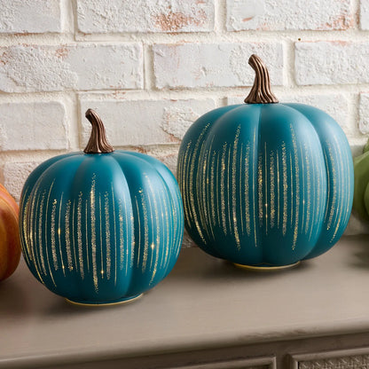 Pumpkin-Shaped Light-Up "Starry Night" Glass Ornament (Set of 2)