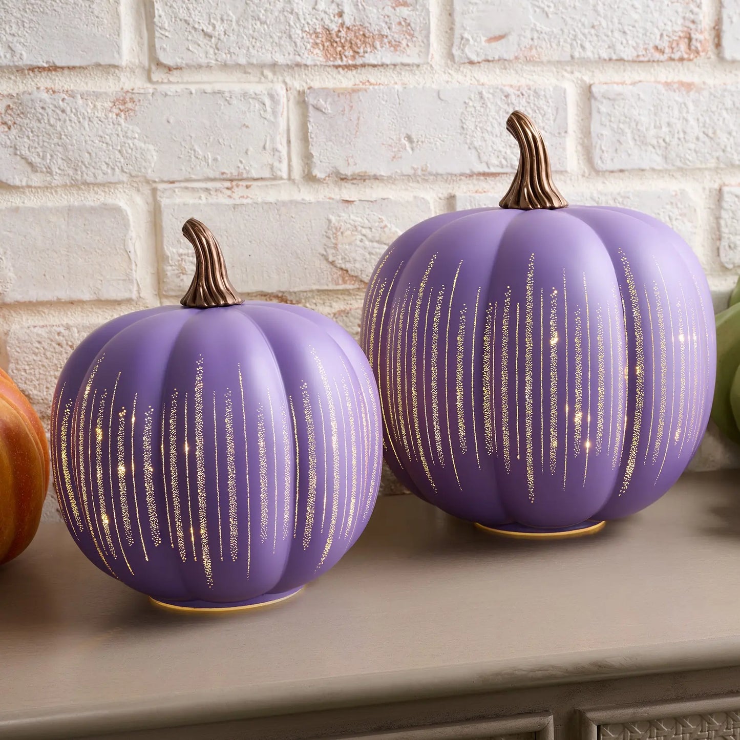 Pumpkin-Shaped Light-Up "Starry Night" Glass Ornament (Set of 2)