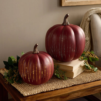 Pumpkin-Shaped Light-Up "Starry Night" Glass Ornament (Set of 2)