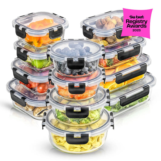 PremiumBorosilicateGlassStorageContainerswithLids Set Ultimatel12pc forLunchFoodstorage MealPrep Safe inFridge,Freezer,AndDishwasherSafe