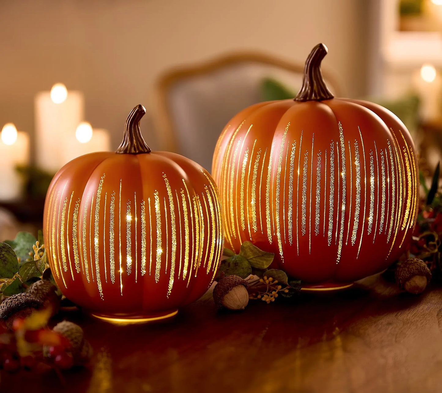 Pumpkin-Shaped Light-Up "Starry Night" Glass Ornament (Set of 2)