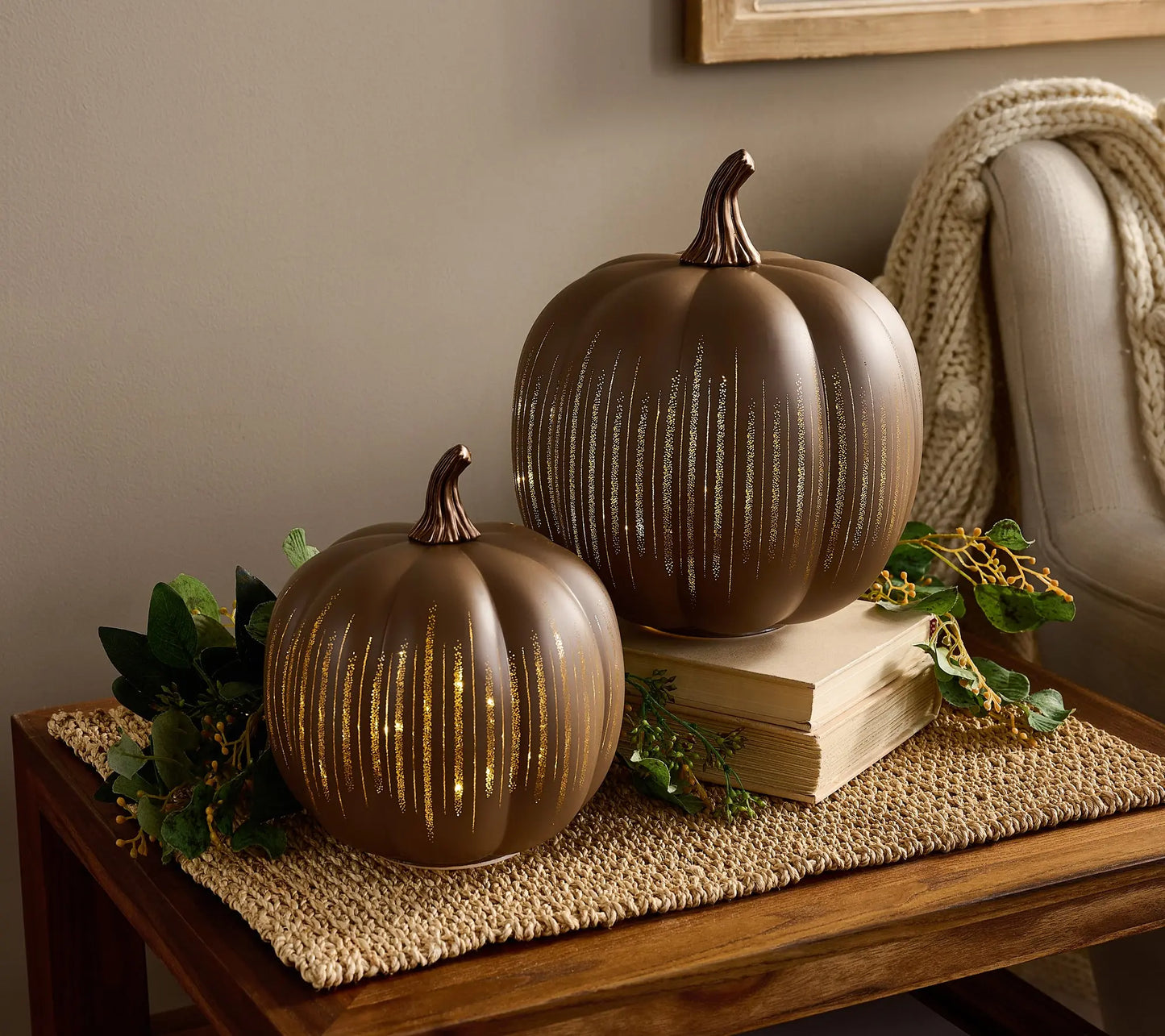 Pumpkin-Shaped Light-Up "Starry Night" Glass Ornament (Set of 2)
