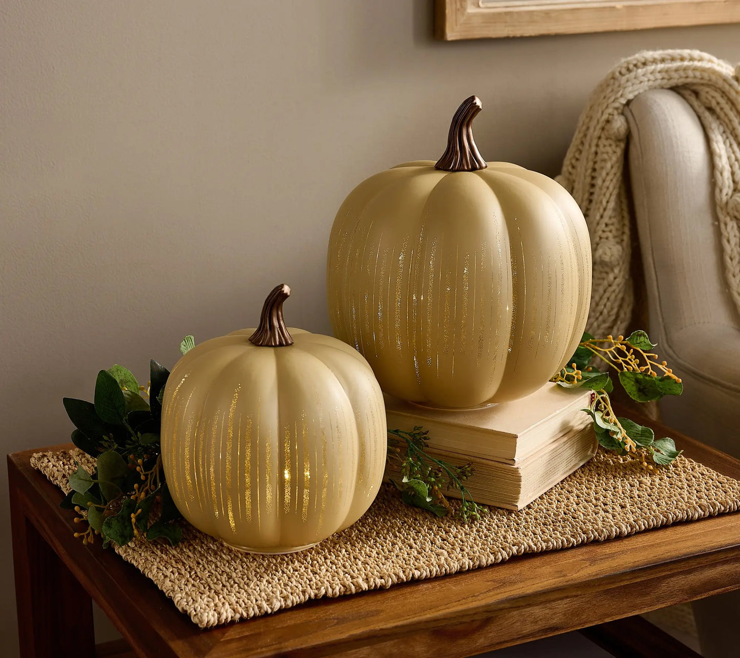 Pumpkin-Shaped Light-Up "Starry Night" Glass Ornament (Set of 2)