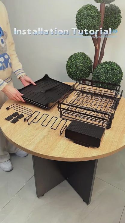 2-Tier Over Sink Dish Drying Rack with Pull-Out Tray