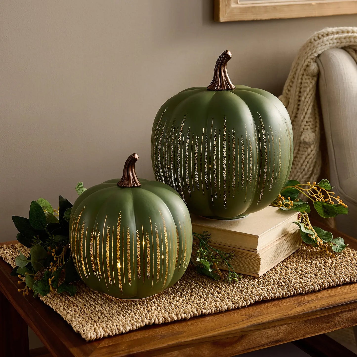 Pumpkin-Shaped Light-Up "Starry Night" Glass Ornament (Set of 2)