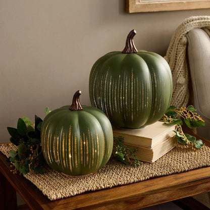 Pumpkin-Shaped Light-Up "Starry Night" Glass Ornament (Set of 2)