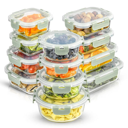 PremiumBorosilicateGlassStorageContainerswithLids Set Ultimatel12pc forLunchFoodstorage MealPrep Safe inFridge,Freezer,AndDishwasherSafe